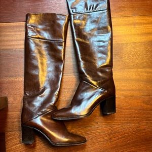 Joan&David tall leather brown 21/2” heel dress boots size 61/2 euc